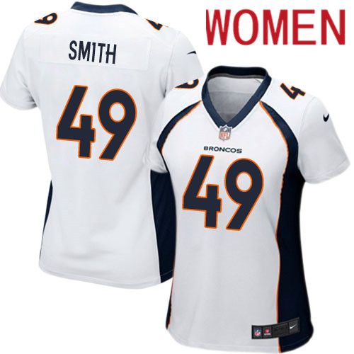 Women Denver Broncos 49 Dennis Smith Nike White Game Player NFL Jersey